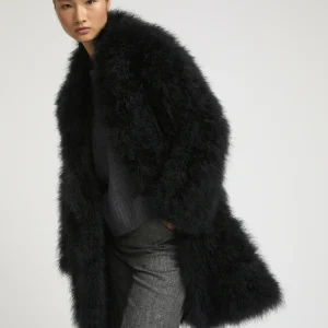 Feather shawl collar coat