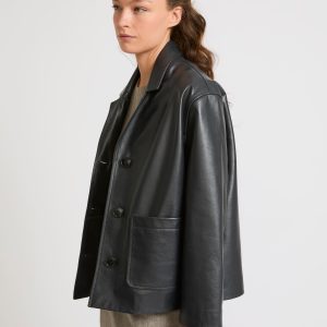 Calfskin leather overshirt jacket