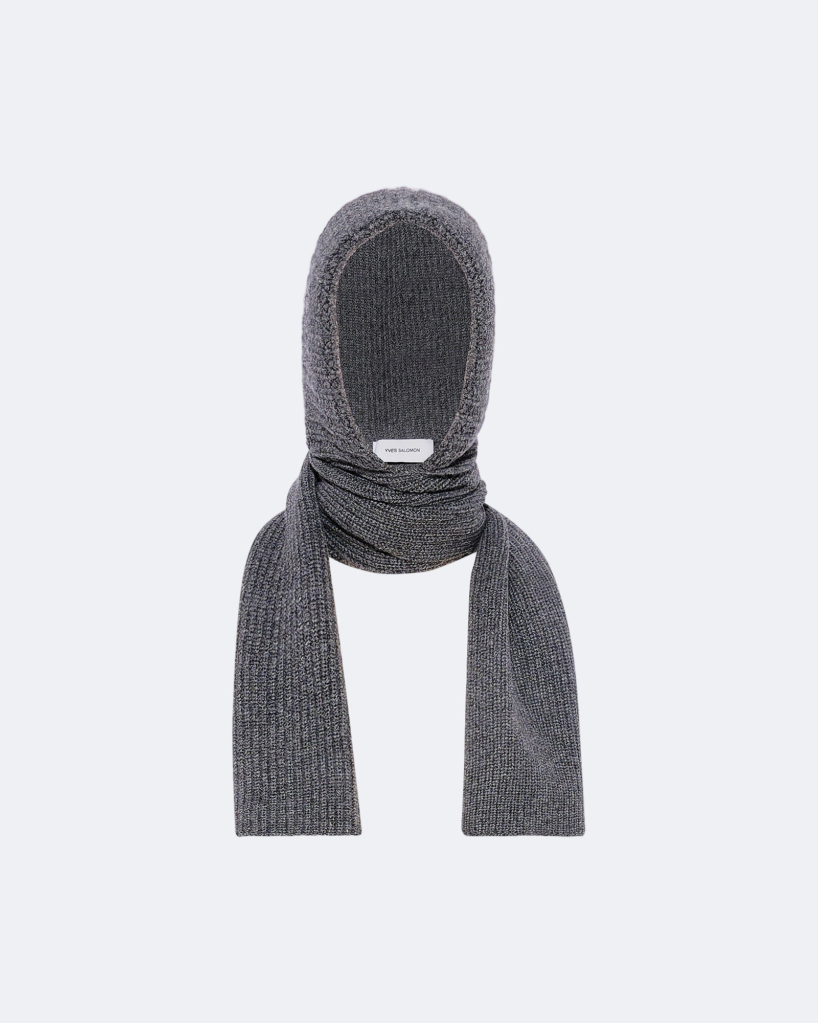Cashmere and wool knit hooded scarf