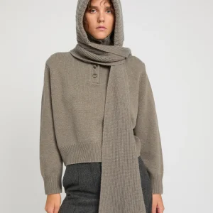 Cashmere and wool knit hooded scarf