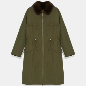 Reversible trench parka with technical fabric and mink fur