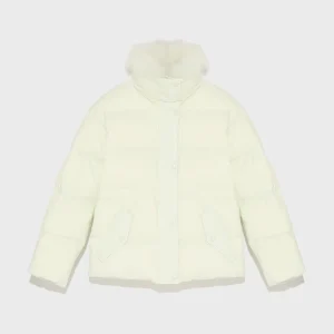 Down jacket with fluffy lambswool trim