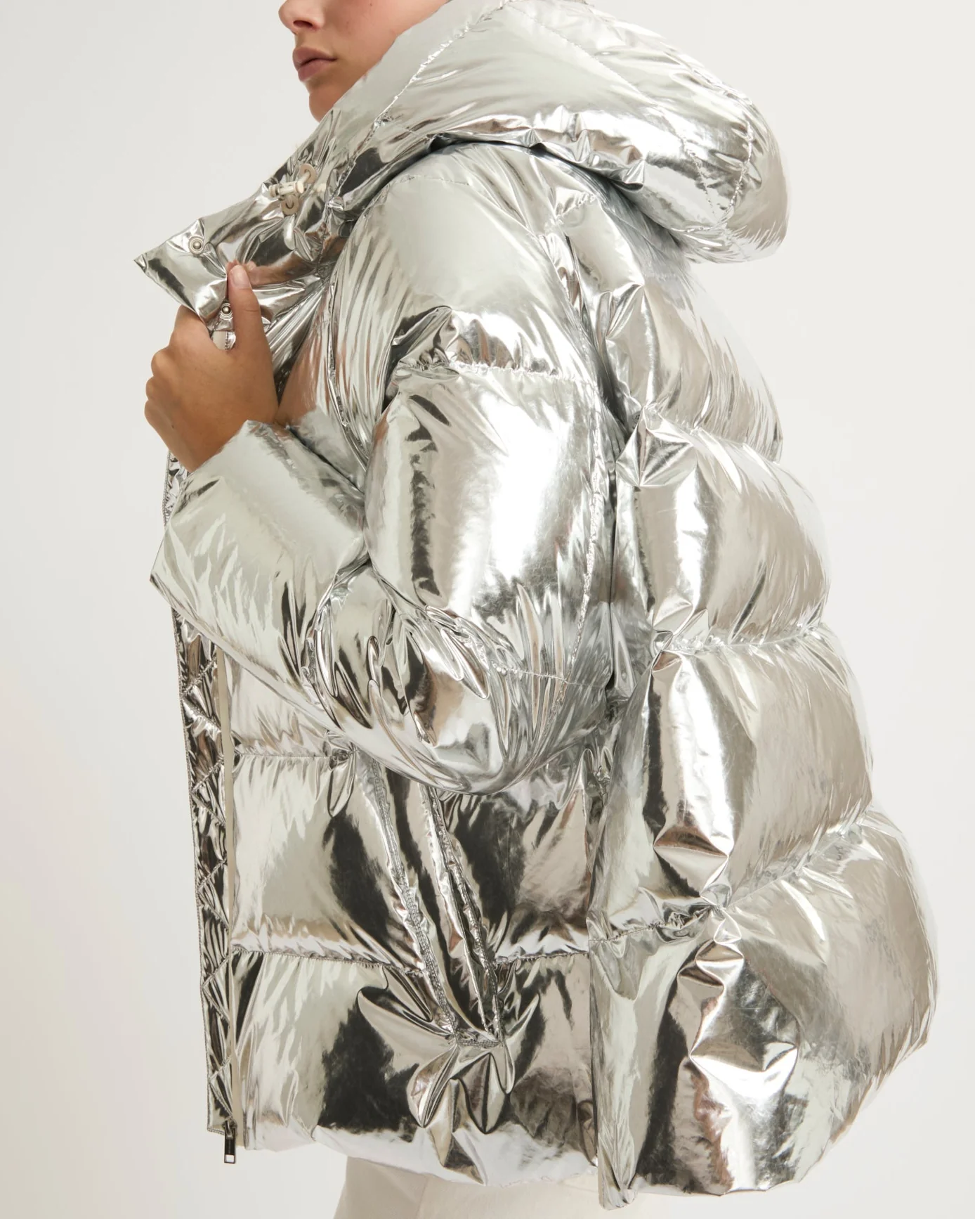 Hooded down jacket in shiny laminated nylon – Image 2