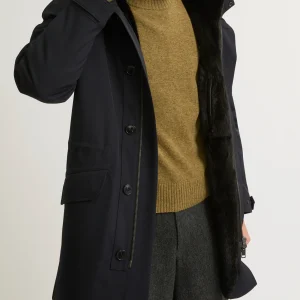 Regular parka in waterproof technical wool and mink fur