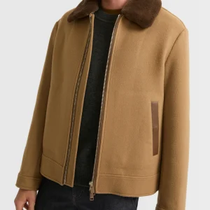 Zipped jacket in double-sided wool-cashmere fabric with mink collar