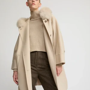 Cashmere blend hooded cape with fox trim