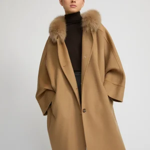 Cashmere blend hooded cape with fox trim