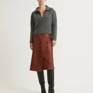 Lamb leather panel skirt
