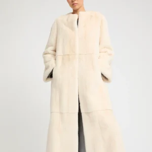 Maxi belted coat in long-haired mink fur