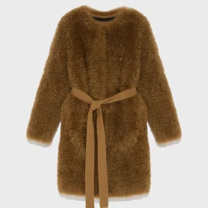 Coat in merino knit and lambskin