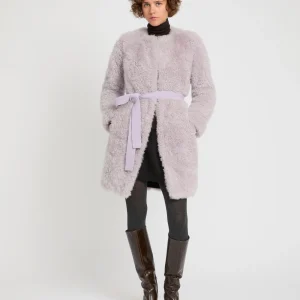 Coat in merino knit and lambskin