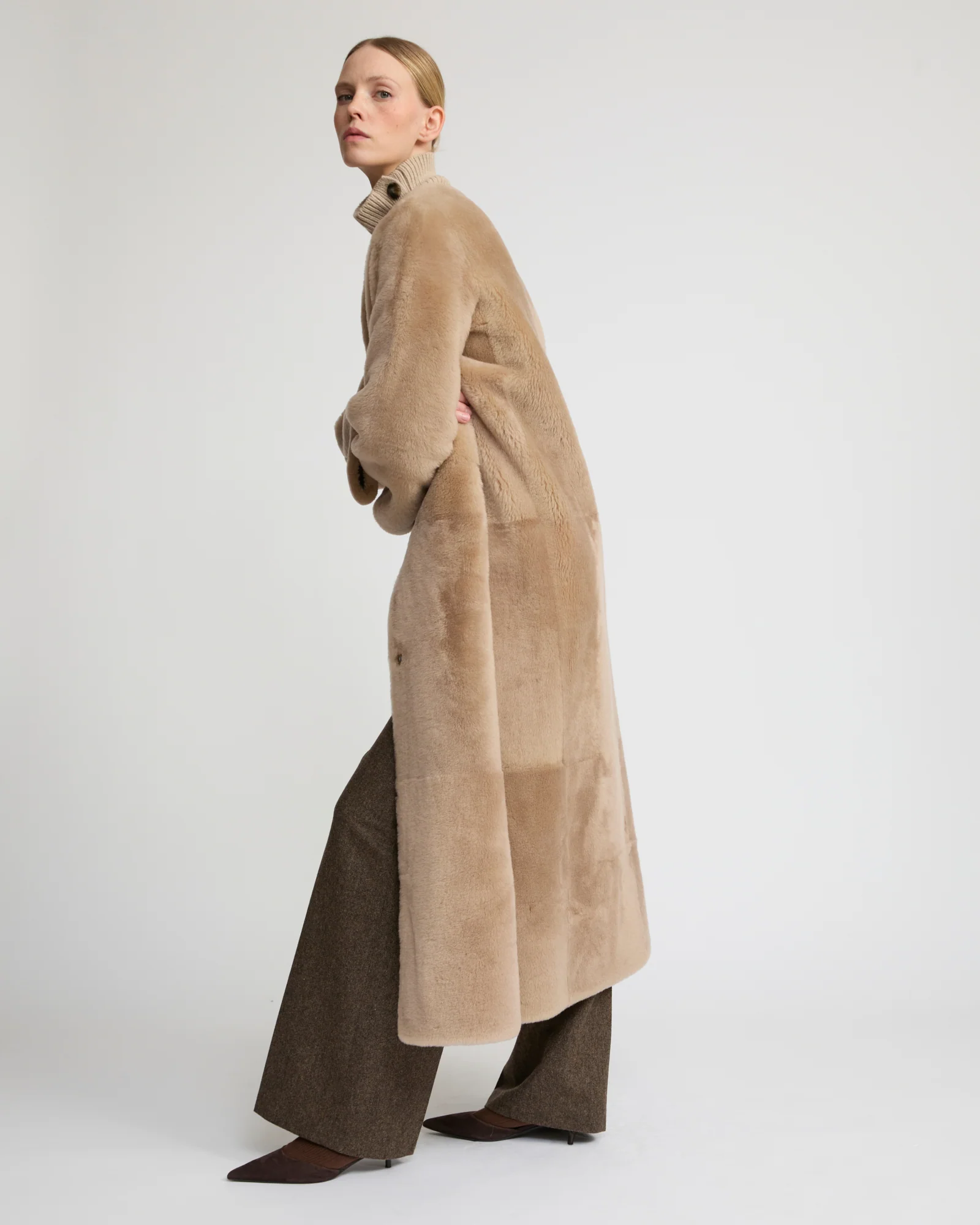 Extra long draped lambskin shearling coat – Image 3