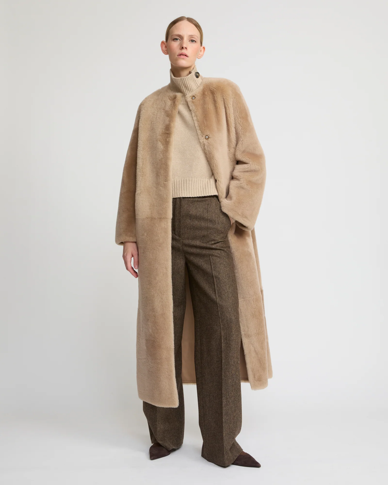Extra long draped lambskin shearling coat – Image 4