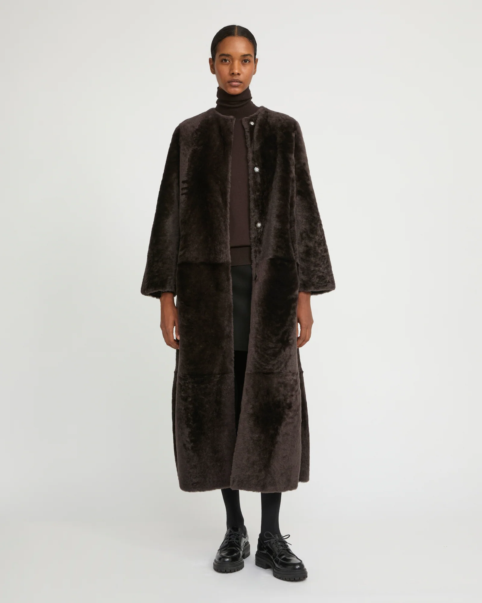 Extra long draped lambskin shearling coat – Image 2