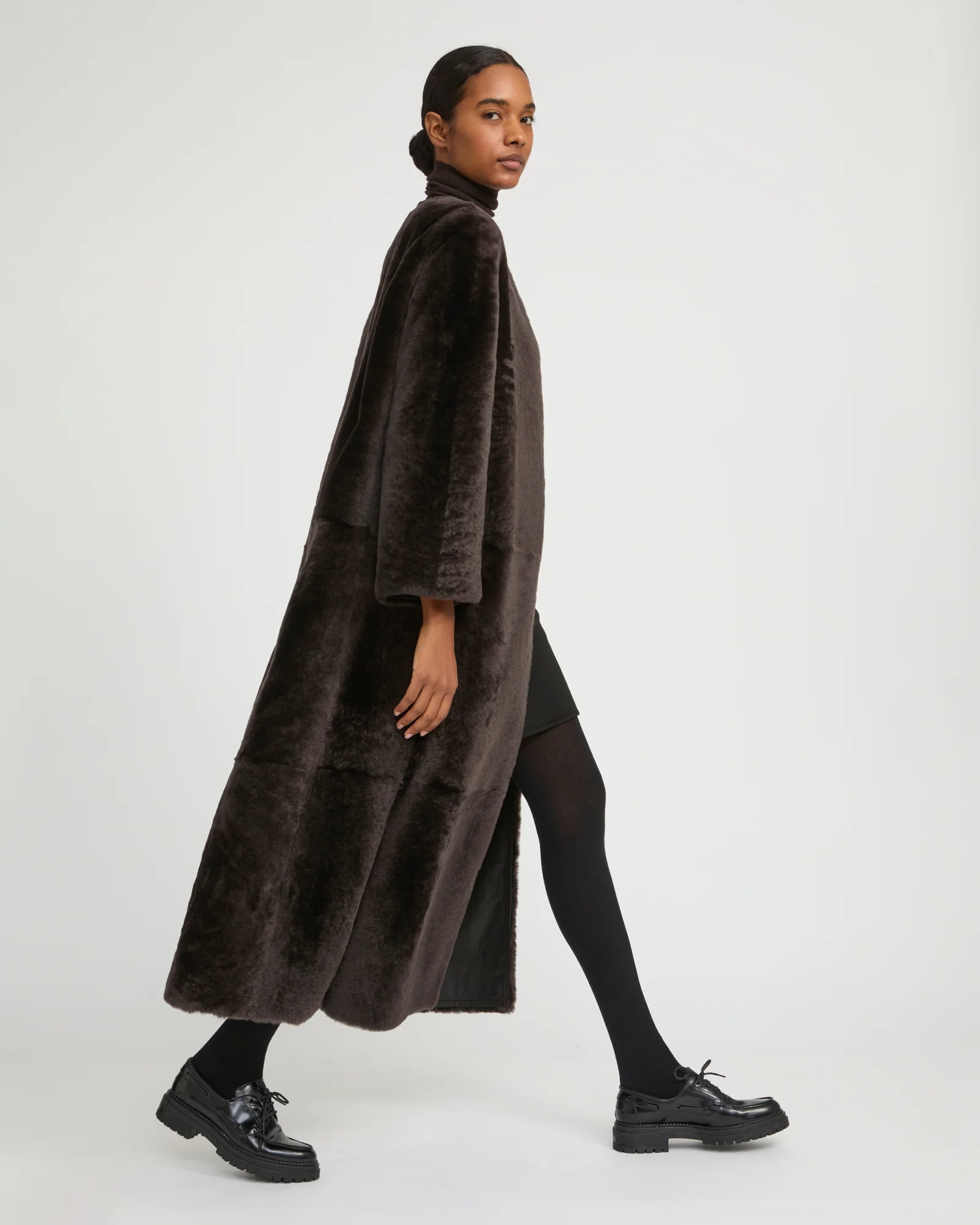 Extra long draped lambskin shearling coat – Image 3