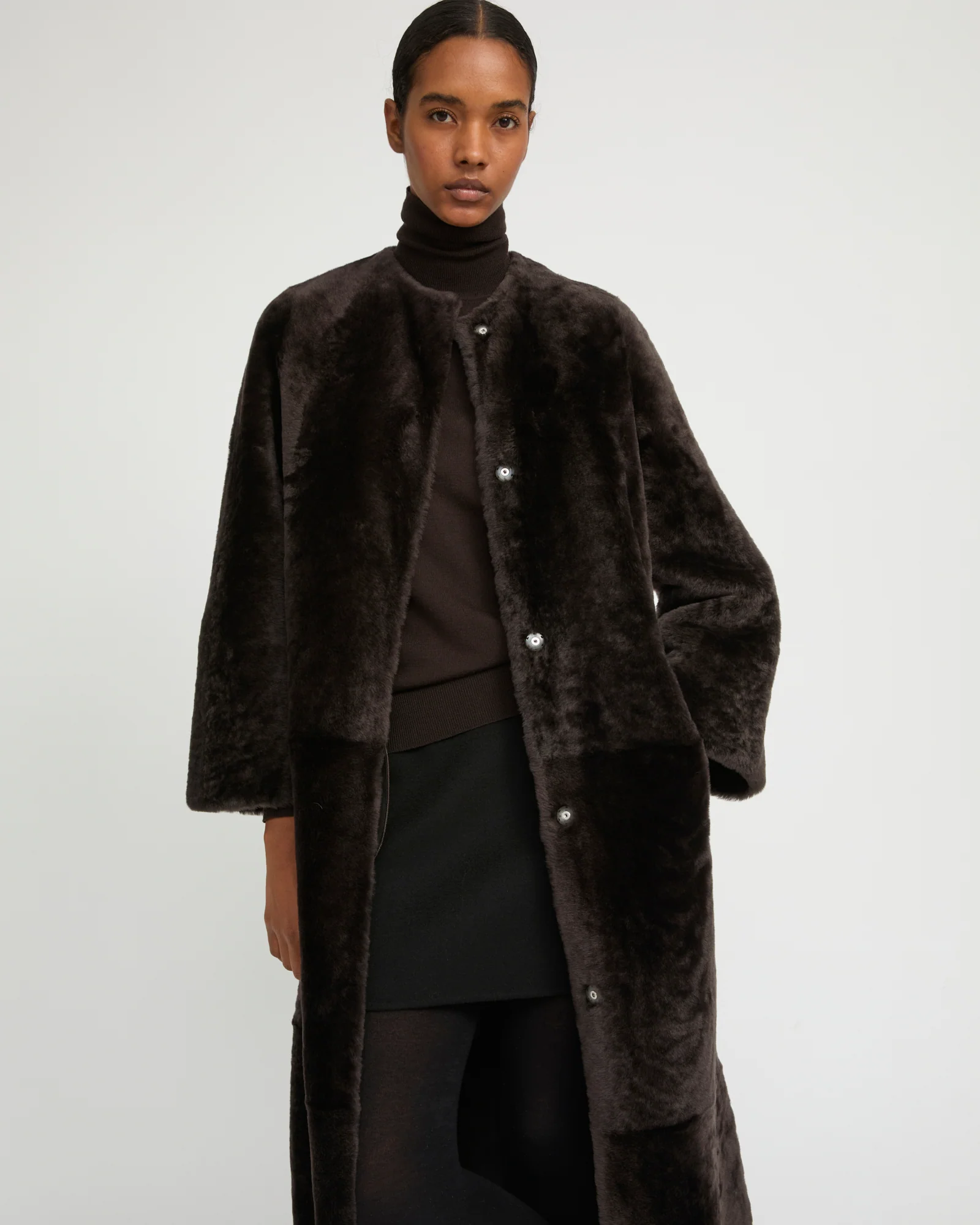Extra long draped lambskin shearling coat – Image 4
