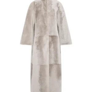 Extra long draped lambskin shearling coat