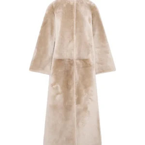 Extra long draped lambskin shearling coat