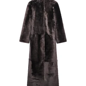 Extra long draped lambskin shearling coat
