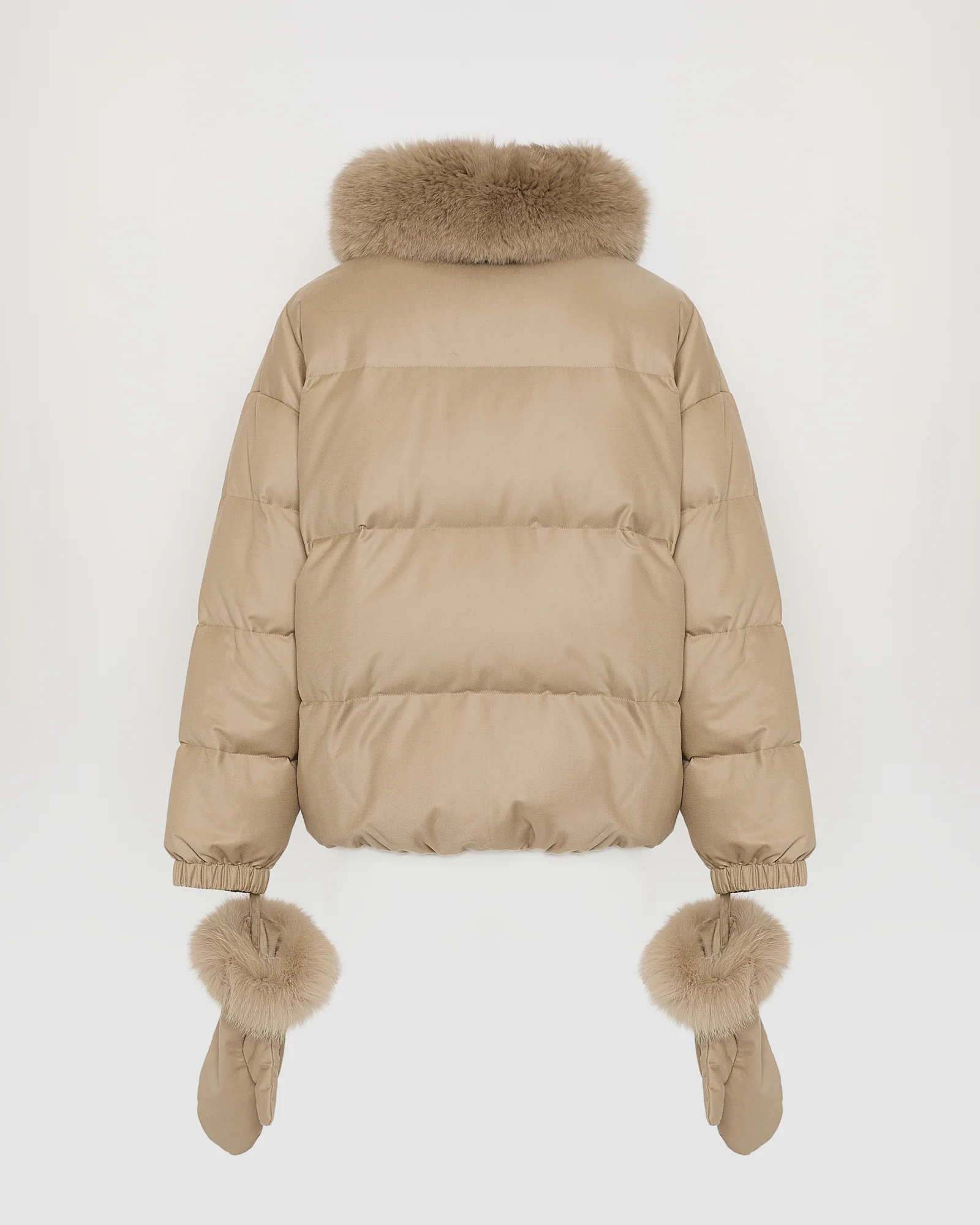 Short down jacket with detachable fox fur collar and mittens – Image 7