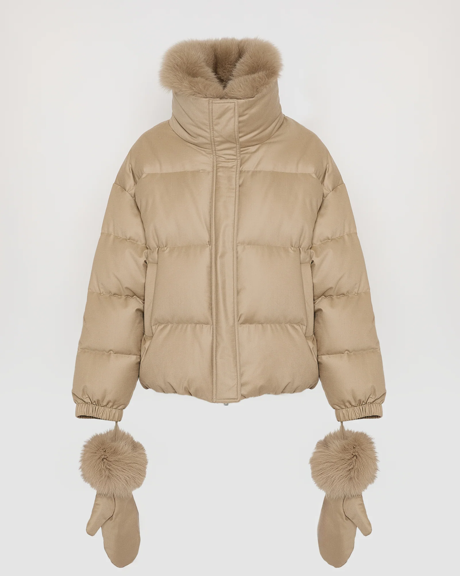 Short down jacket with detachable fox fur collar and mittens – Image 6