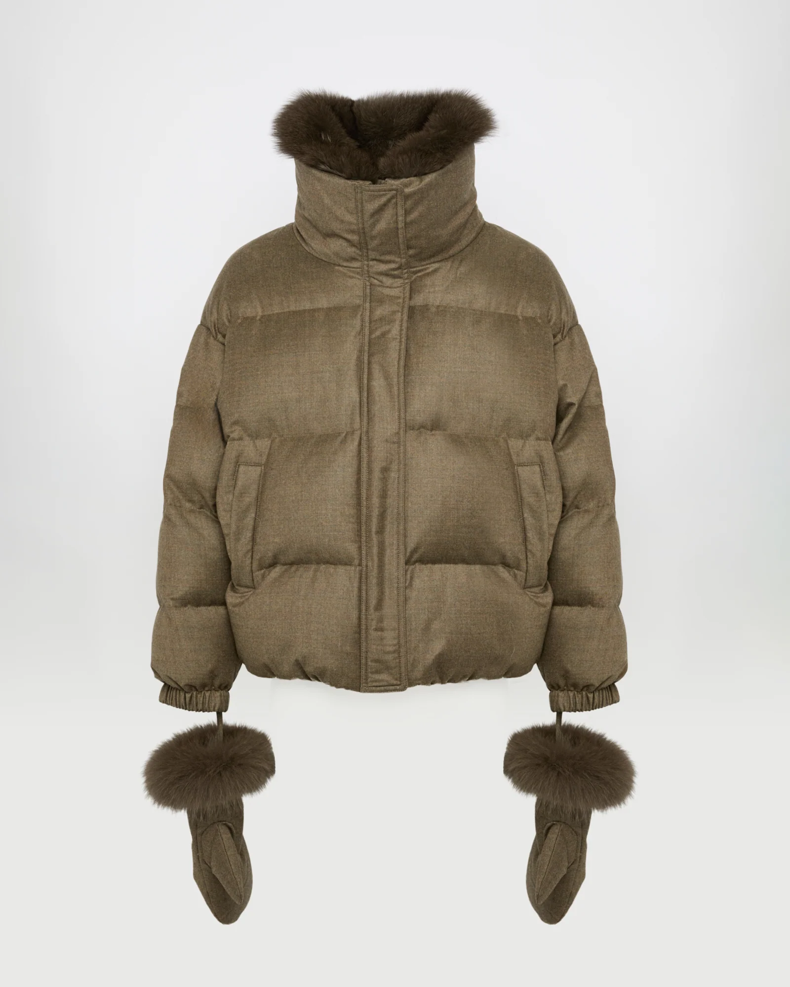 Short down jacket with detachable fox fur collar and mittens – Image 5