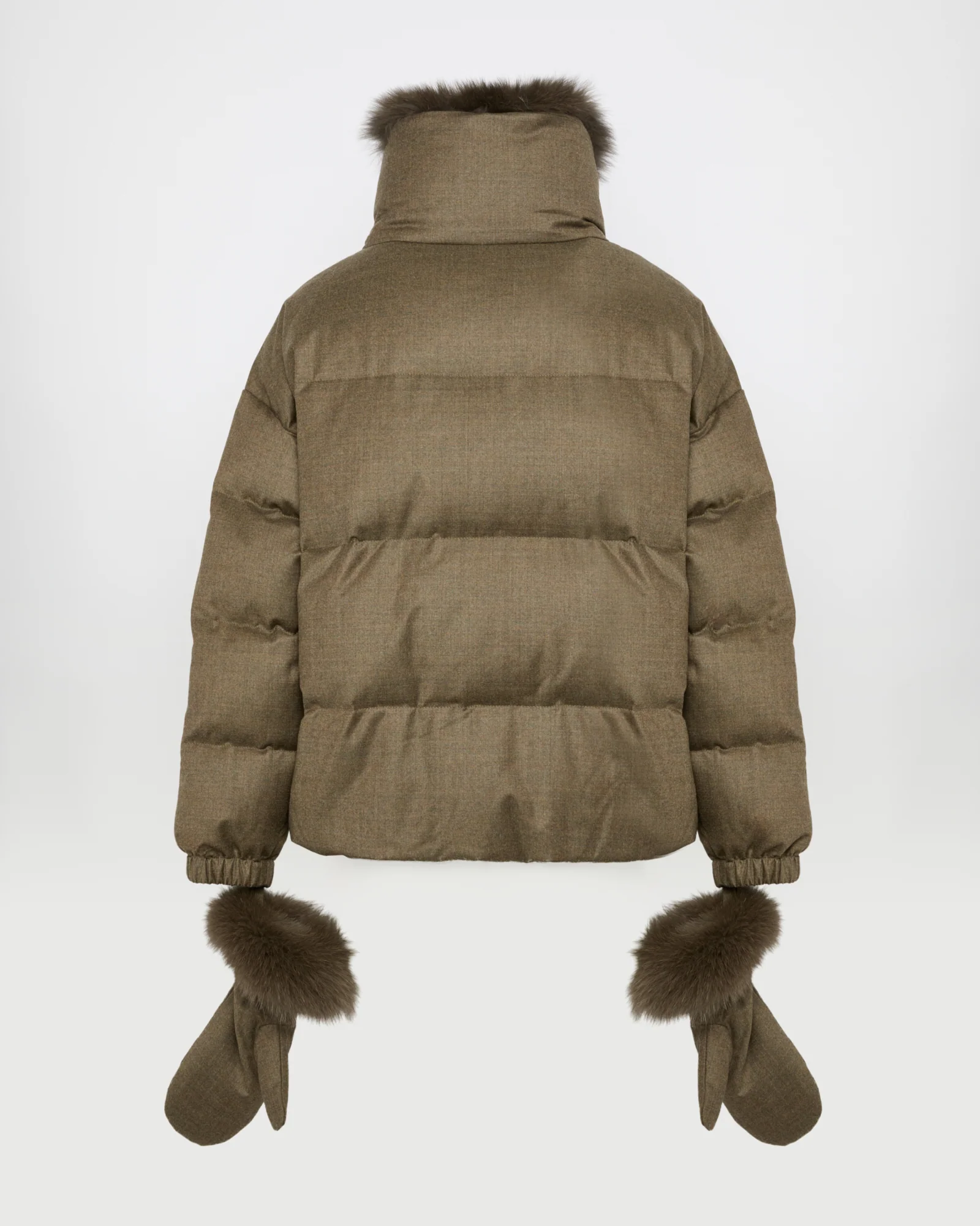 Short down jacket with detachable fox fur collar and mittens – Image 6