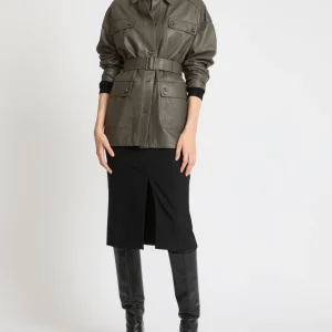 Belted safari jacket in lambskin leather