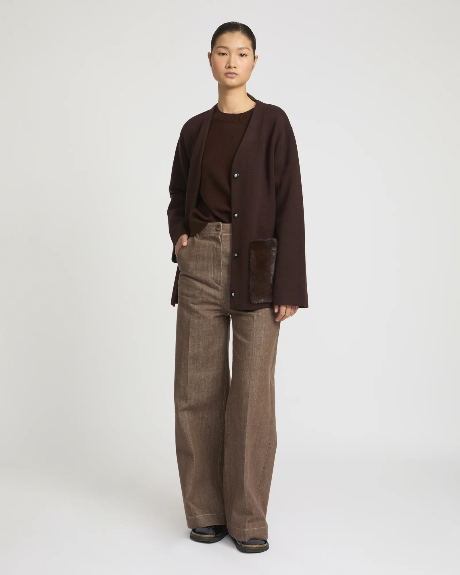 Belted knit and mink jacket – Image 3