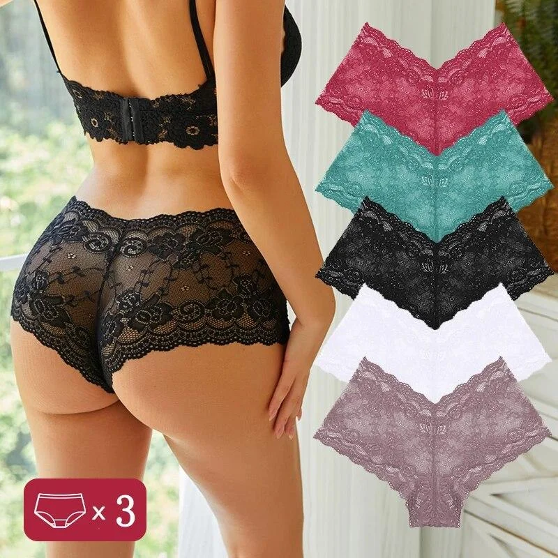 Culotte en dentelle florale pour femme, sous-vêtement sexy
