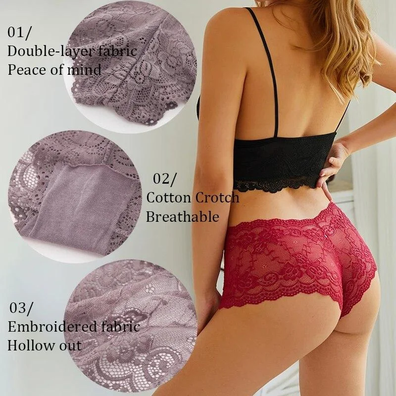 Culotte en dentelle florale pour femme, sous-vêtement sexy – Image 4