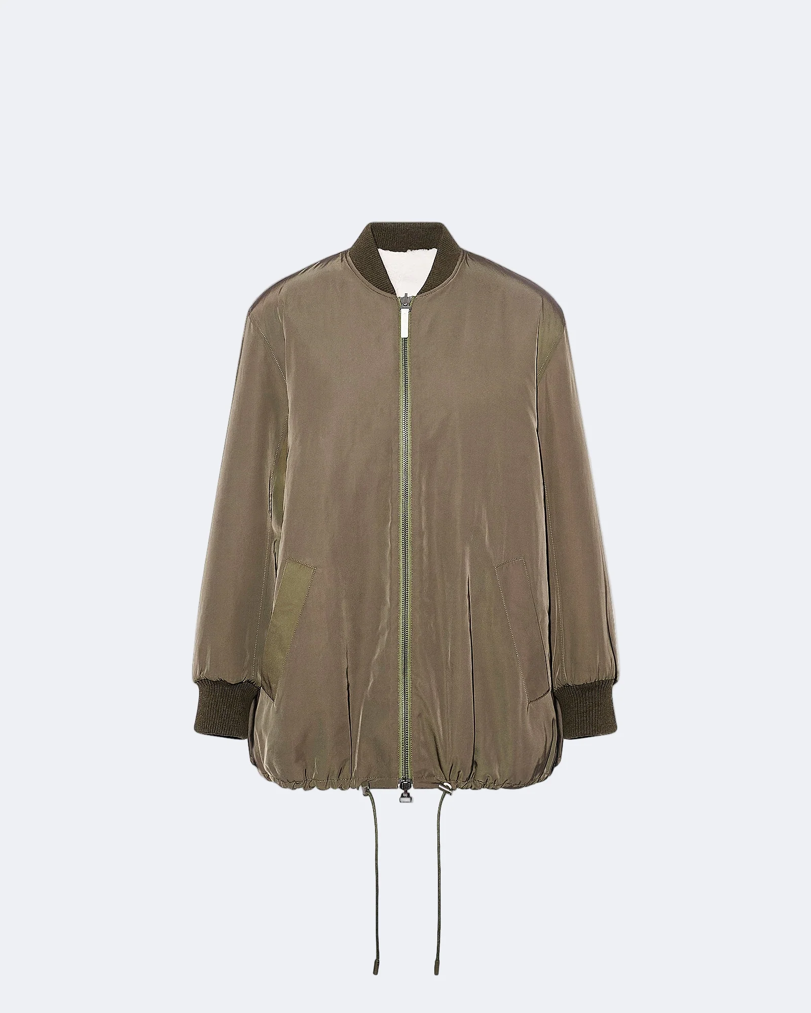 Long varsity jacket in shearling reversible technical fabric