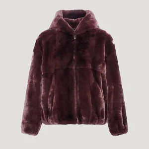 Hooded jacket in technical fabric reversible rex rabbit fur