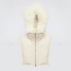 Hooded bib in flannel and fox fur