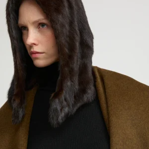 Mink fur and leather hood