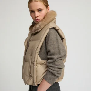 Flannel gilet with sable fur collar