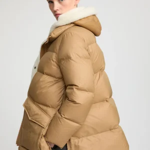 "A" line down jacket with lambskin shearling bib