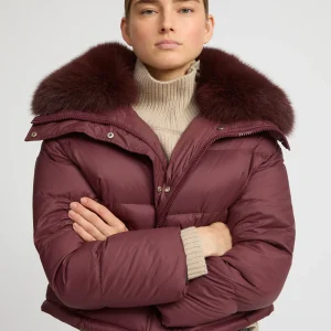 Short down jacket with fox trim