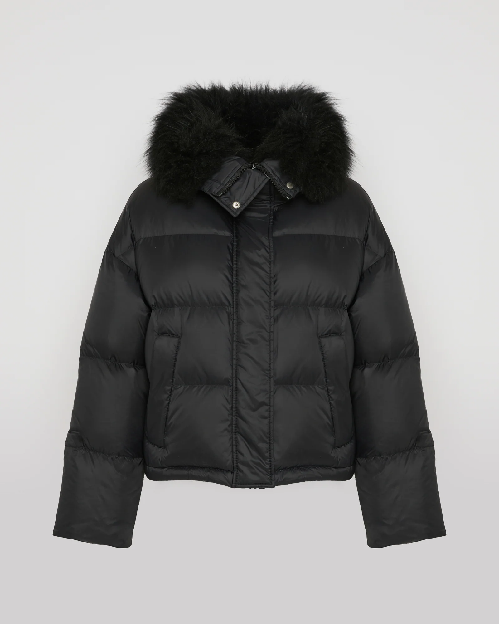 Short down jacket with fluffy lambswool trim – Image 5