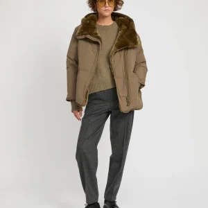 Short down jacket with rex rabbit fur trim