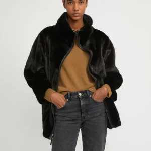 Jacket in mink reversible technical fabric with stand collar