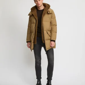 Down jacket with lambskin shearling bib