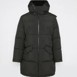 Down jacket with lambskin shearling bib