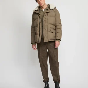 Down jacket in technical fabric and lambskin shearling