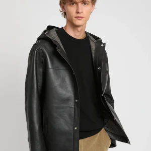 Flannel lined leather hoodie