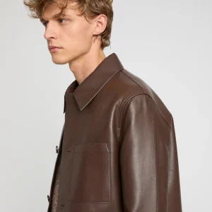 Flannel lined leather overshirt