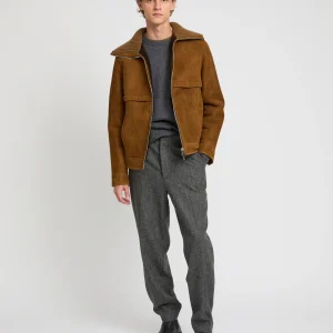 Knit collar lambskin shearling jacket