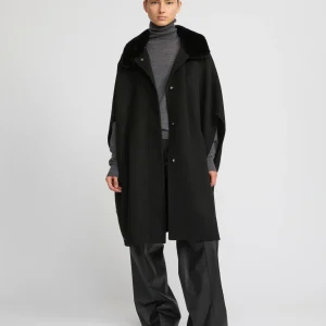 Cashmere-blend cape with removable mink fur collar