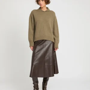 Flared lamb leather skirt