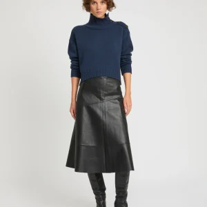 Flared lamb leather skirt